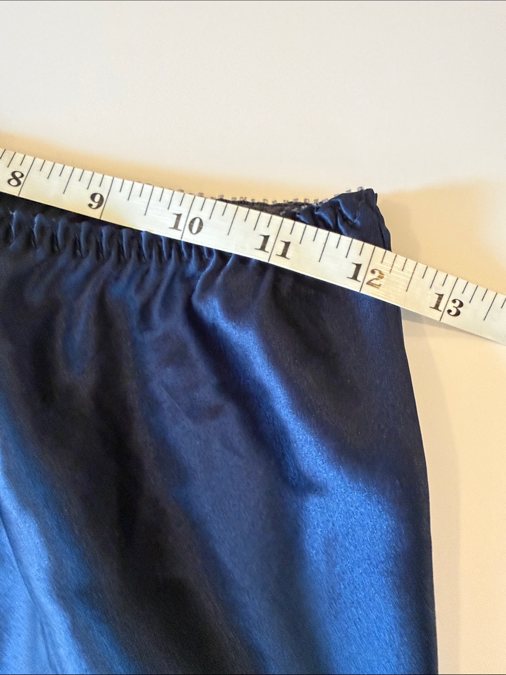 Vintage Navy Blue Satin Slip Skirt W Lace Trim Size Small - Picture 6 of 11